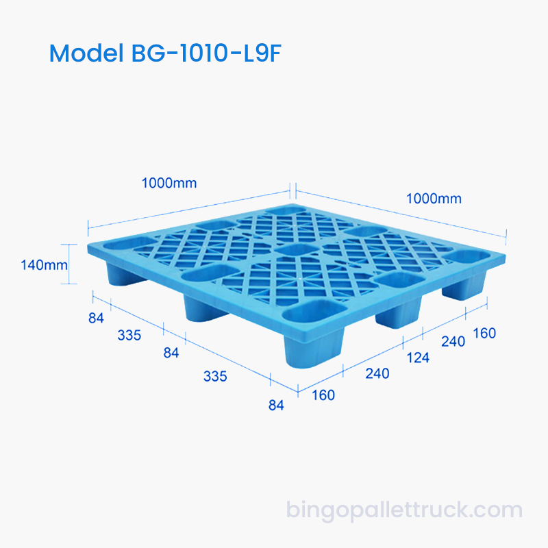 Ľahká plastová paleta 1000 x 1000 mm HDPE, 4-cestný vstup pre vysokozdvižný vozík