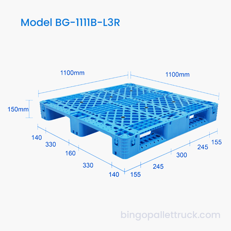 1100 x 1100 mm plastová paleta 3 bežce s oceľovou výstužou pre logistiku