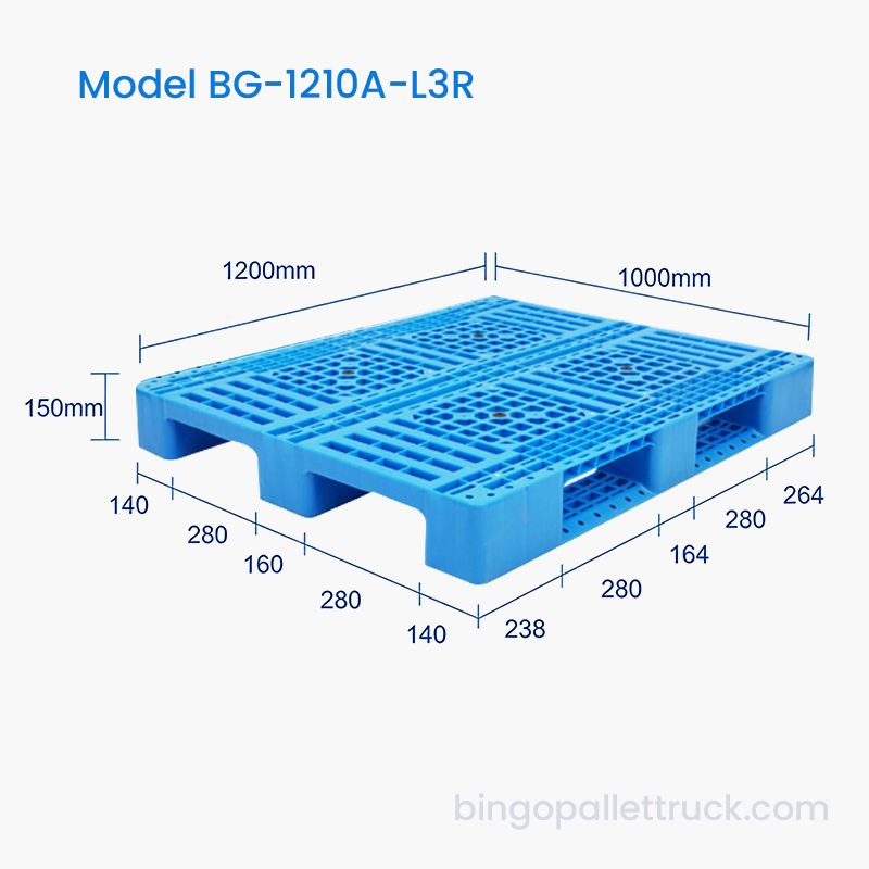 1200 x 1000 mm Ľahká 3-bežná plastová paleta pre sklad
