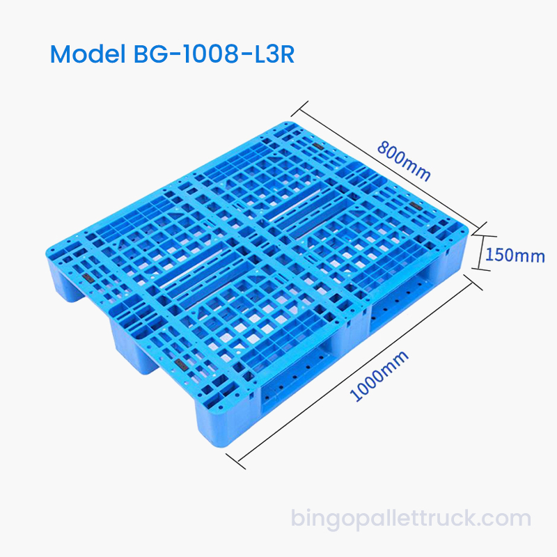 1 000 × 800 mm 3-bežná HDPE plastová paleta pre skladové regály