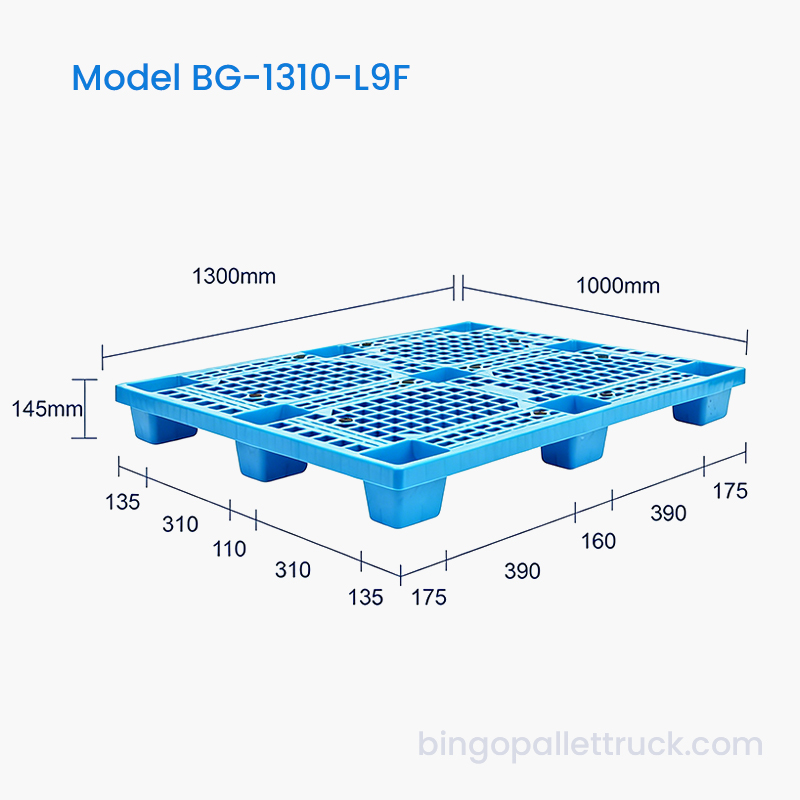 Vysokopevnostná 1300 x 1000 mm 9-nohová ľahká plastová paleta pre logistiku