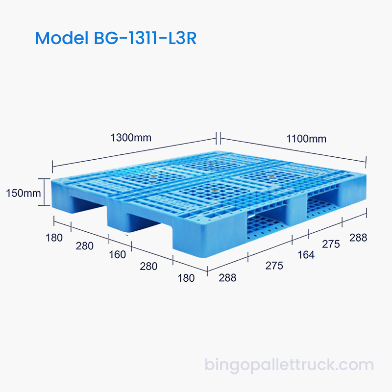 1300 × 1100 mm 3-bežná HDPE plastová paleta